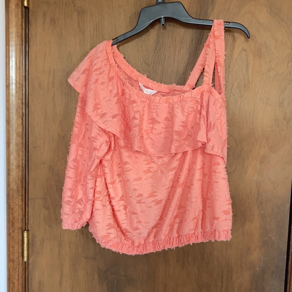 LC Lauren Conrad boho peachy texture ruffle neck boho top M L or XXL - Picture 3 of 16